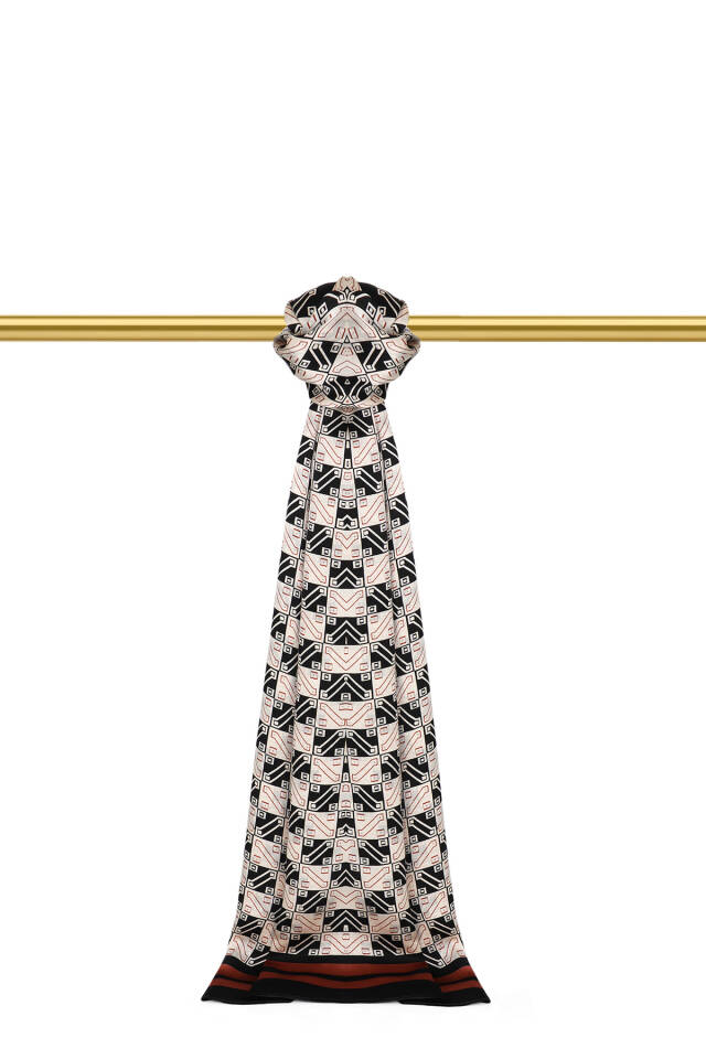 وشاح حريري رجالي منقوش باللون الأسود - Bursa İpek