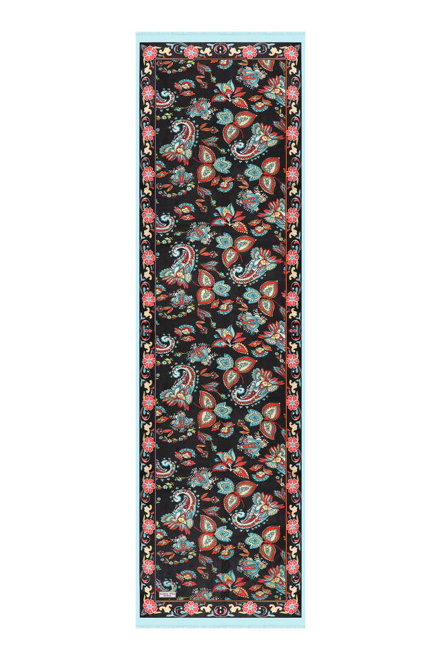 وشاح حرير فوال بنمط شال أسود - 4