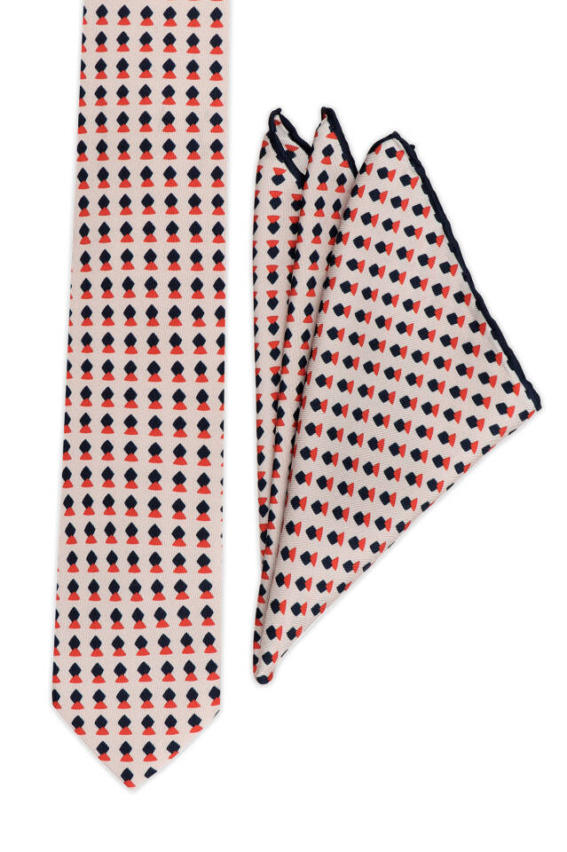 مجموعة ربطات عنق حريرية منقوشة باللون البيج - 2