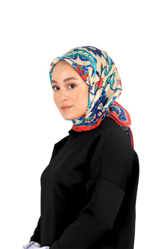 وشاح مربع من الحرير بنمط ساكس أفسس باللون الأحمر 