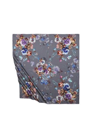 وشاح مربع حريري بنقشة بيجونيا أنثراسايت 