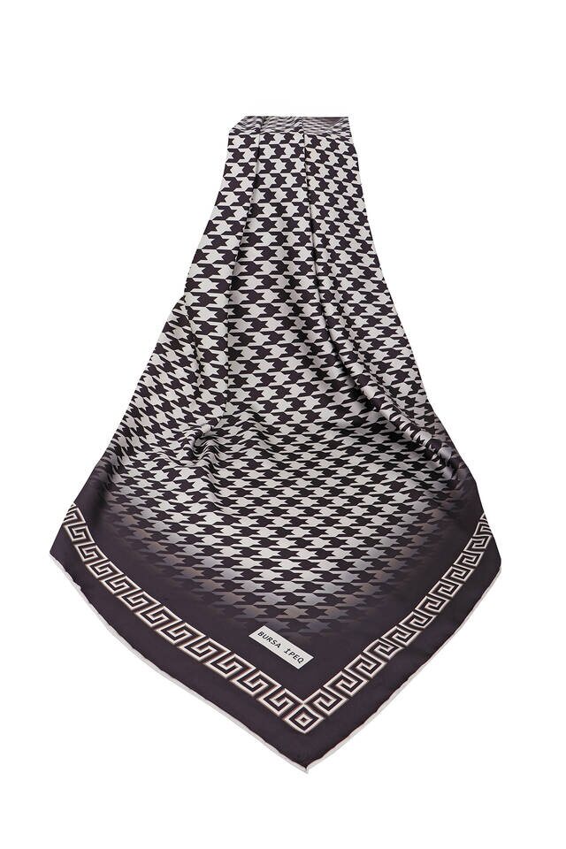 وشاح مربع من الحرير المخلوط المنك البني - 3