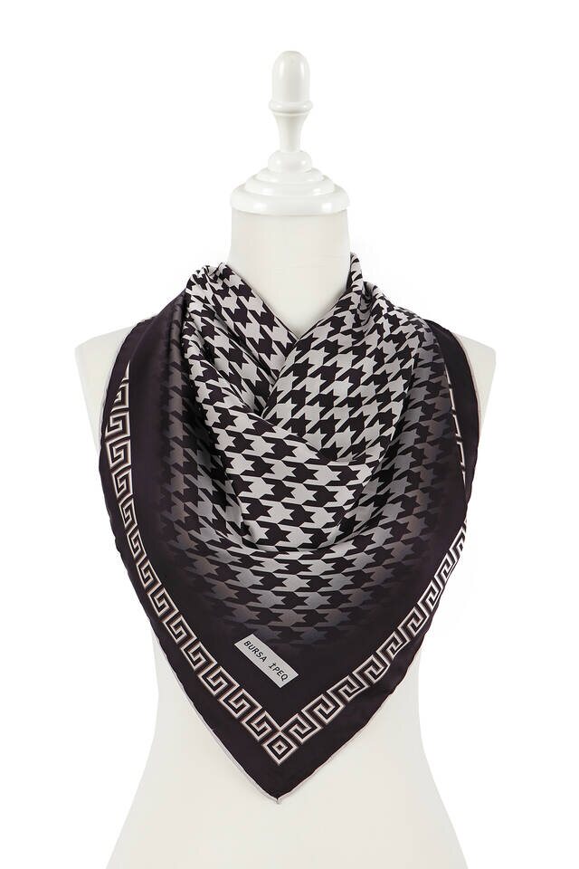 وشاح مربع من الحرير المخلوط المنك البني - 2