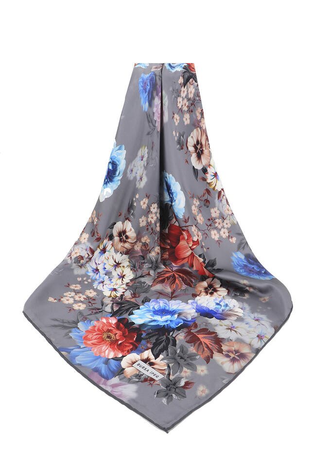وشاح مربع حريري بنقشة فوليا أنثراسايت - 3
