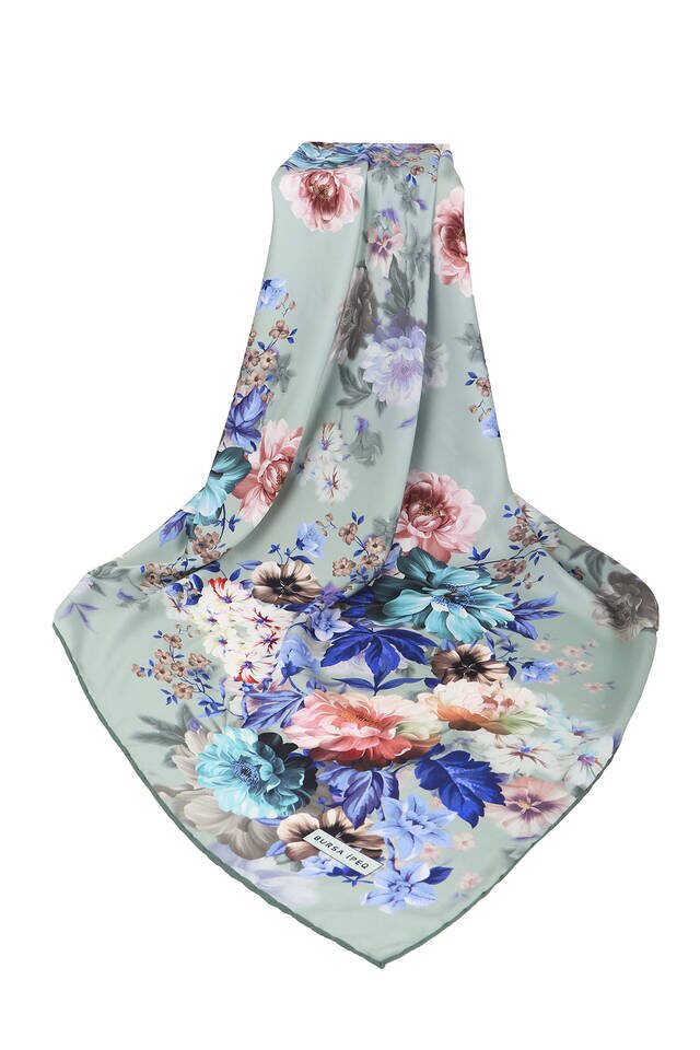 وشاح مربع حريري بنقشة النعناع فوليا - 3