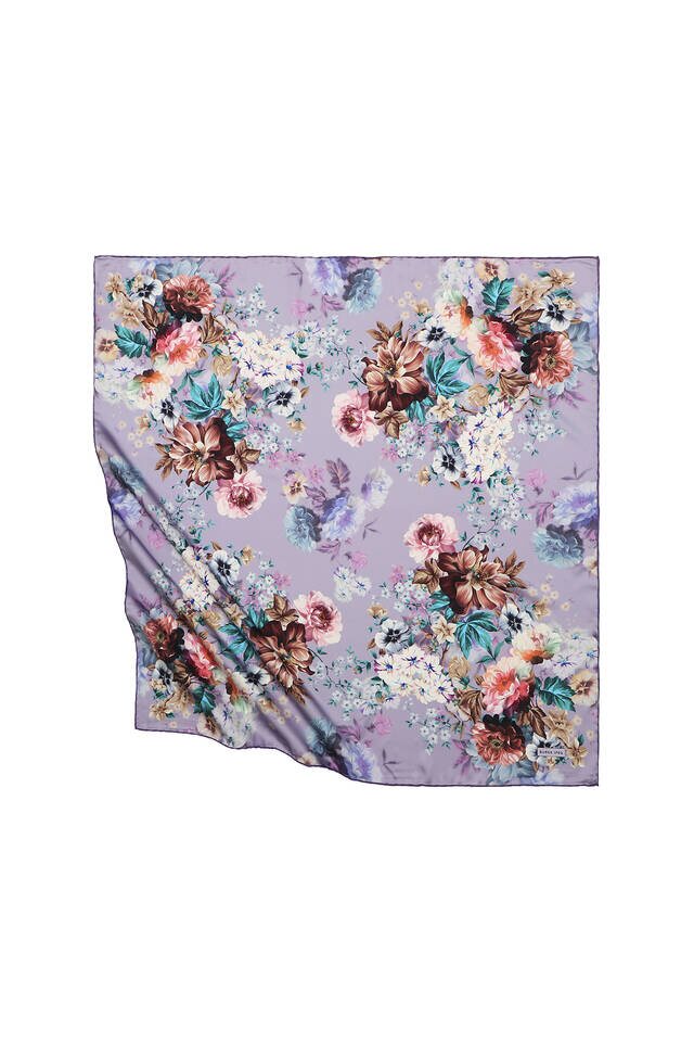 وشاح مربع حريري بنقشة فوليا أرجواني - Bursa İpek