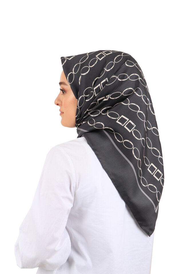 وشاح مربع من الحرير بنمط سلسلة أنثراسايت 