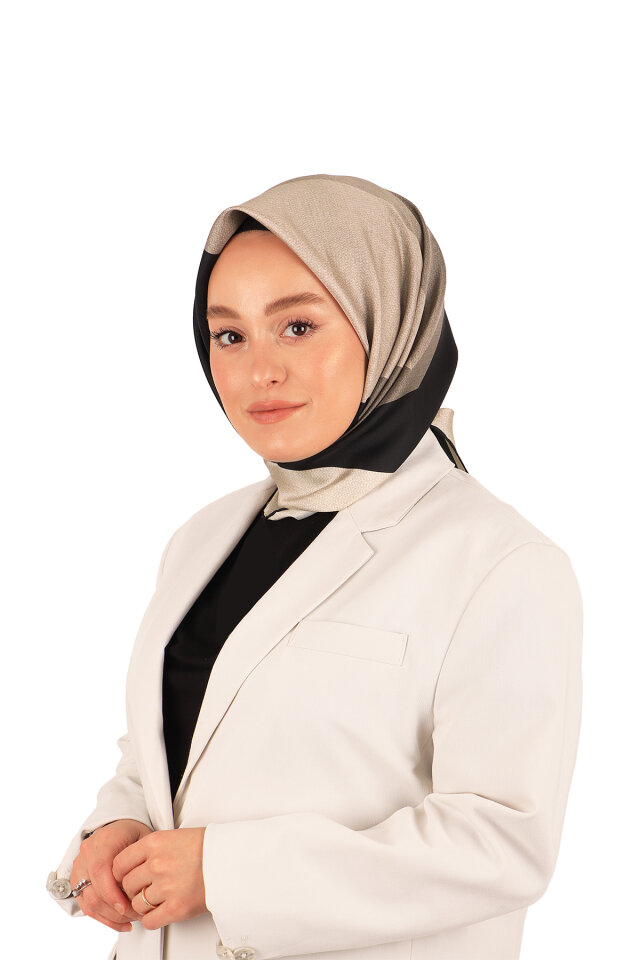 كريم أسود نمط هندسي حك الحرير وشاح مربع - 1