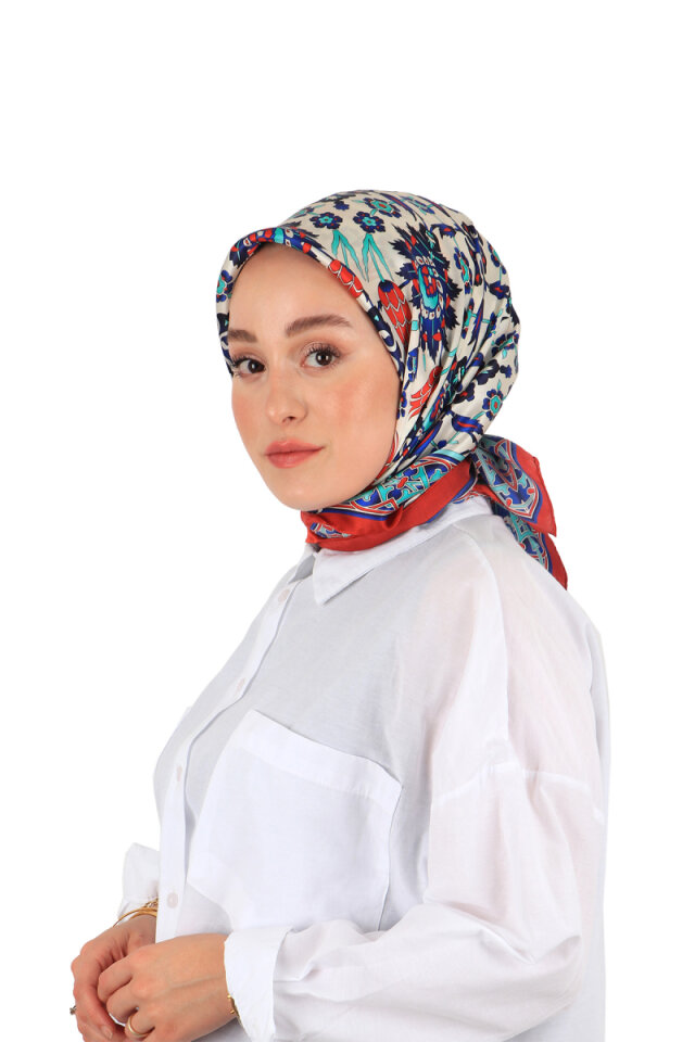 وشاح مربع من الحرير بنمط توليب من بلاط ساكس الأحمر 