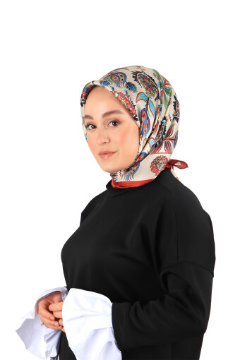 وشاح مربع من الحرير بنمط تان إزنيق 