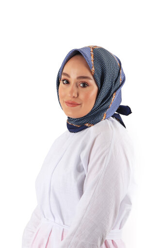 وشاح مربع من نسيج التويل الحريري باللون الأزرق الداكن 