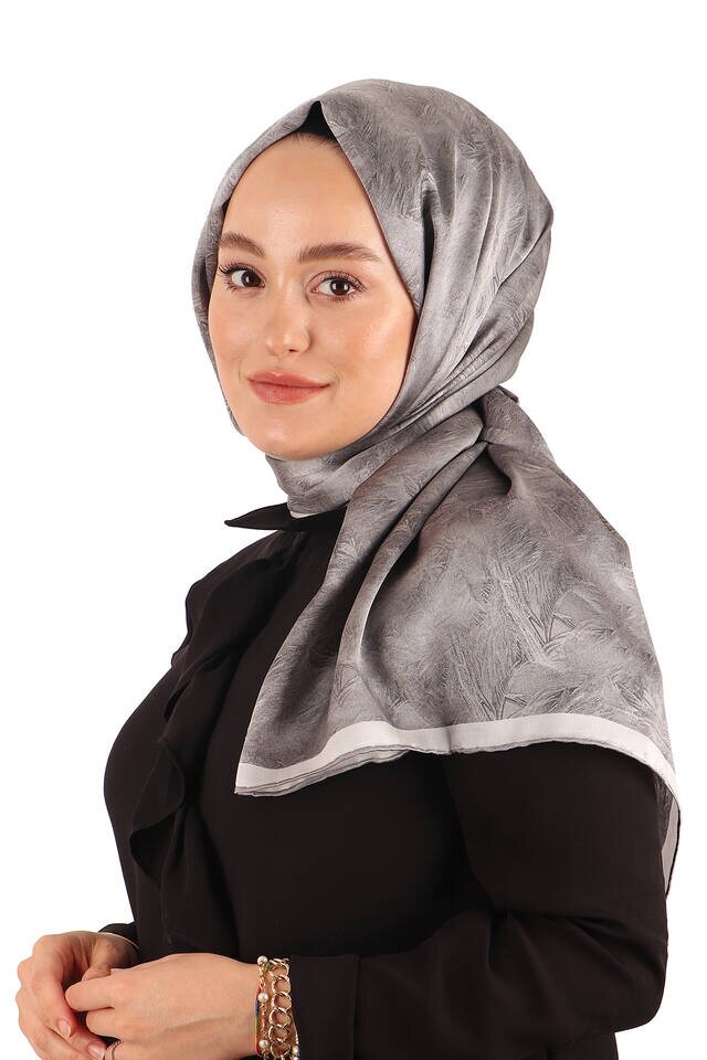 وشاح حريري بنمط فرشاة رمادي - 3