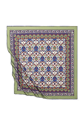 وشاح مربع حريري بنمط توليب من البلاط الكاكي 