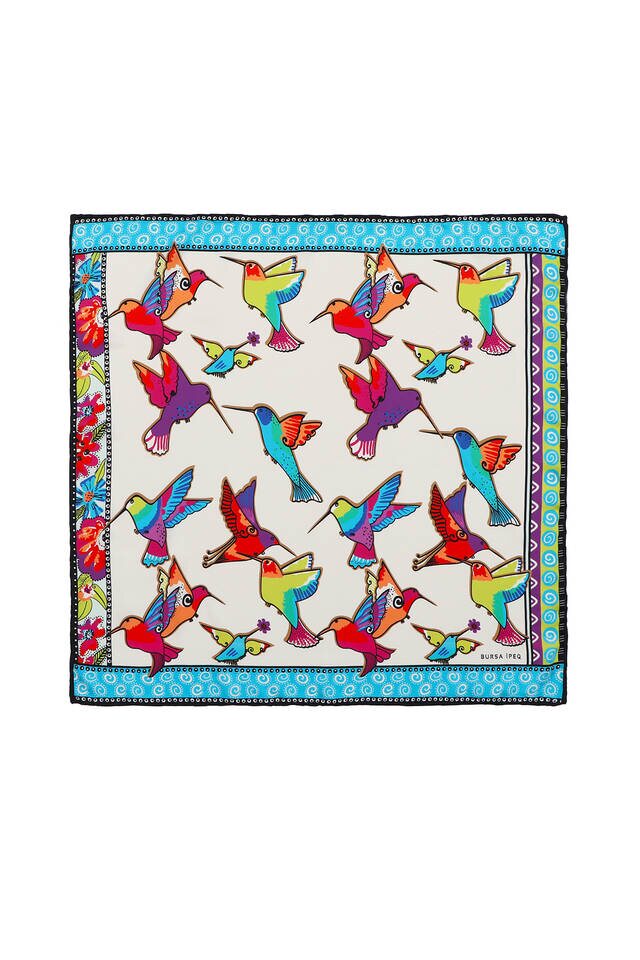 مربع جيب حريري منقوش بنفسجي أخضر - 1