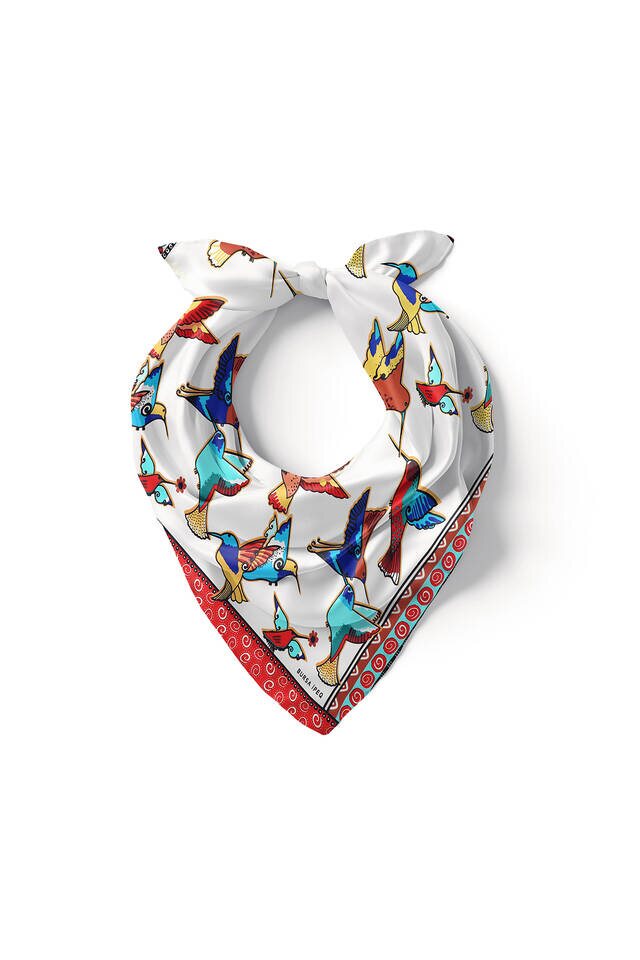 مربع حريري جيب منقوش السلمون الفيروزي - 2