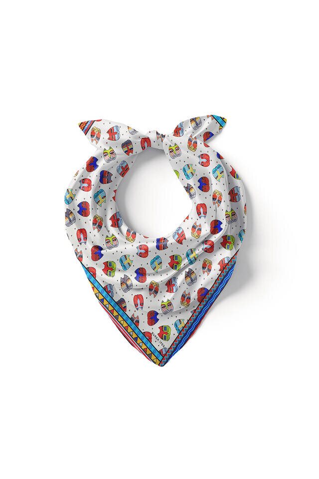 مربع جيب حريري مزخرف باللون الأصفر الفيروزي - 2