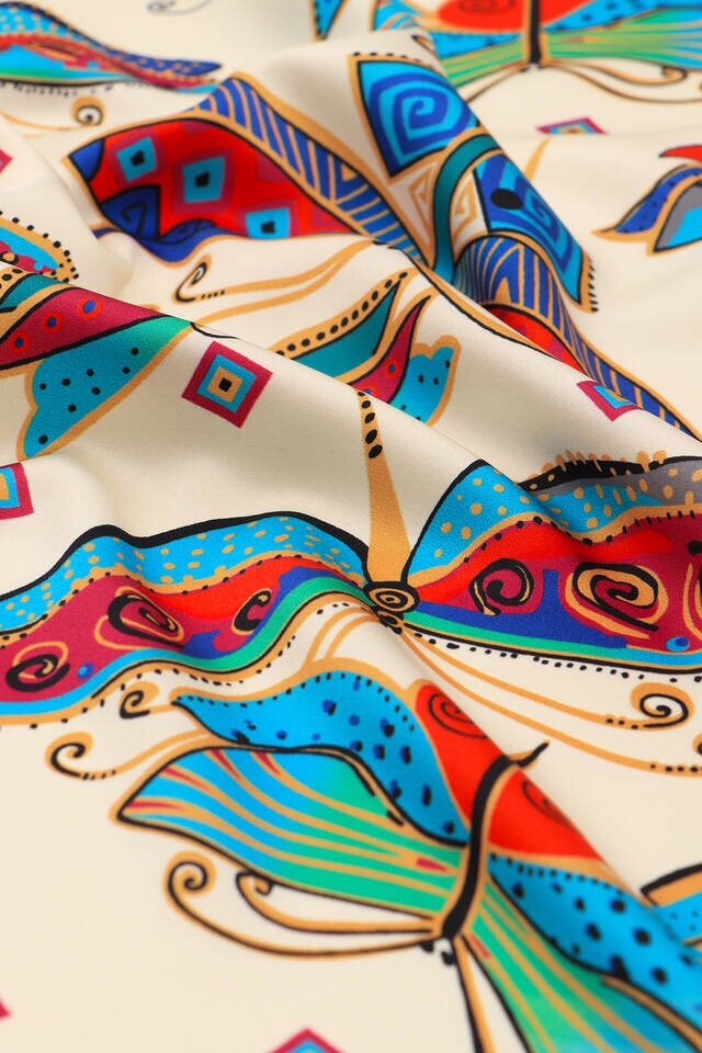 مربع جيب حريري منقوش فوشيا رمادي - 3