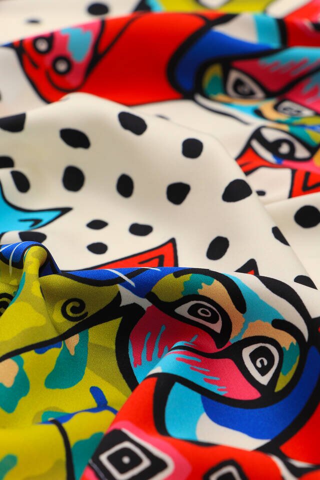 مربع جيب حريري منقوش أسود أحمر - 3