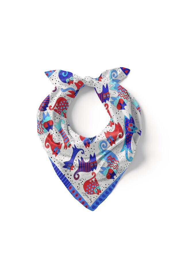 مربع جيب حريري منقوش نيلي ساكس - 2