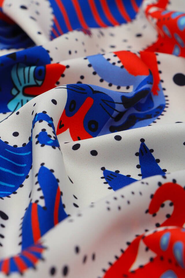 مربع جيب حريري منقوش نيلي ساكس - 3