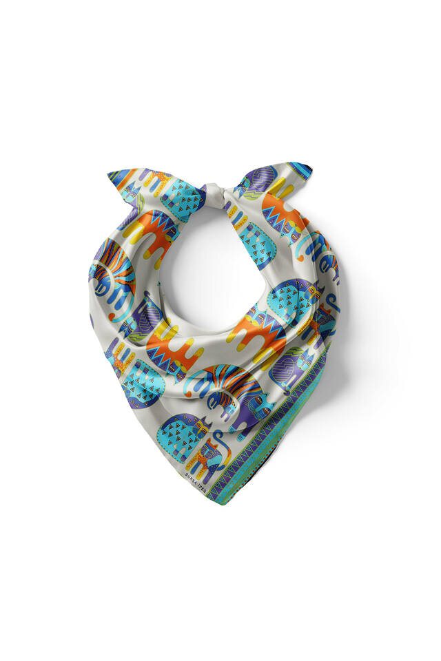 مربع جيب حريري منقوش برتقالي أرجواني - 2