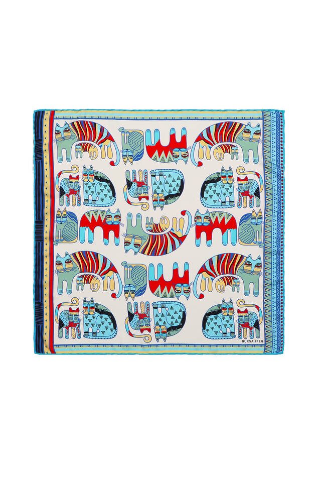 جيب مربع حريري مزخرف باللون الفيروزي والنعناع 