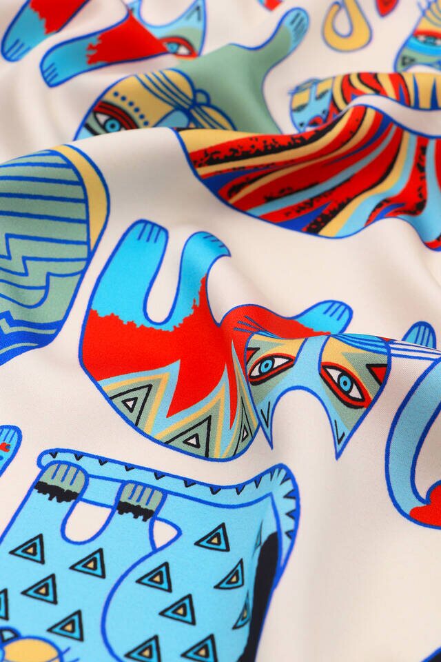 جيب مربع حريري مزخرف باللون الفيروزي والنعناع - 3