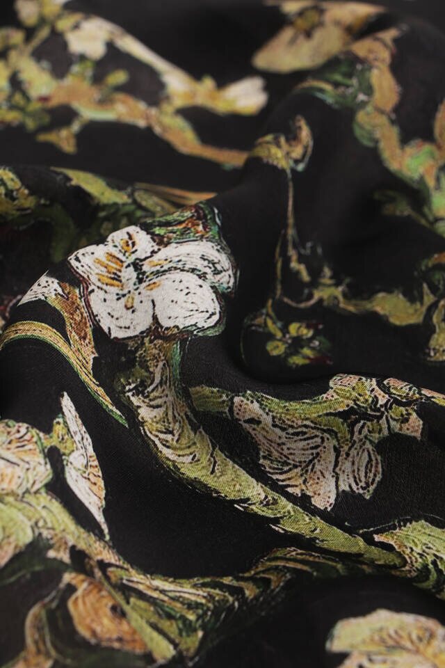 مربع جيب الحرير الأسود زهرة اللوز - 3