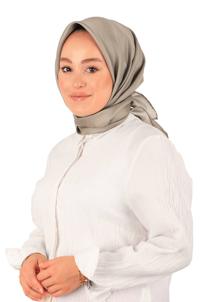 وشاح مربع من نسيج التويل الحريري سادة المنك - 2