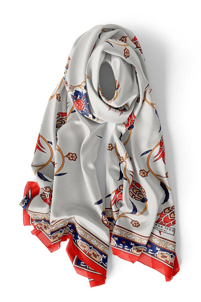 أزرق كحلي أحمر صف حرير توليب فولار - 3