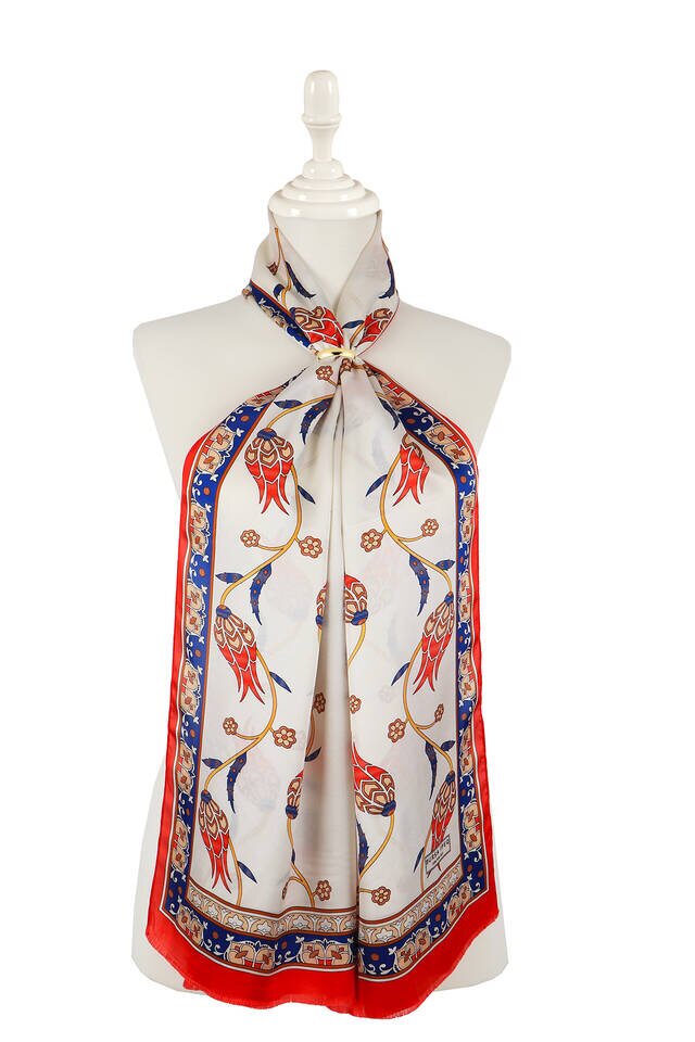 أزرق كحلي أحمر صف حرير توليب فولار 