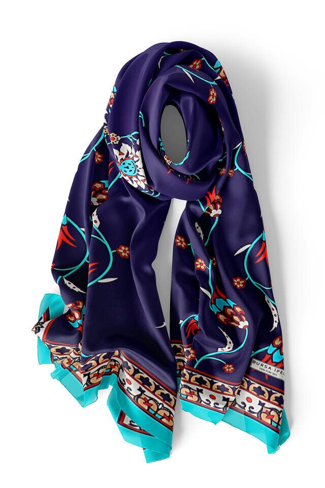 أصفر أزرق كحلي توليب حرير فولارد - 3