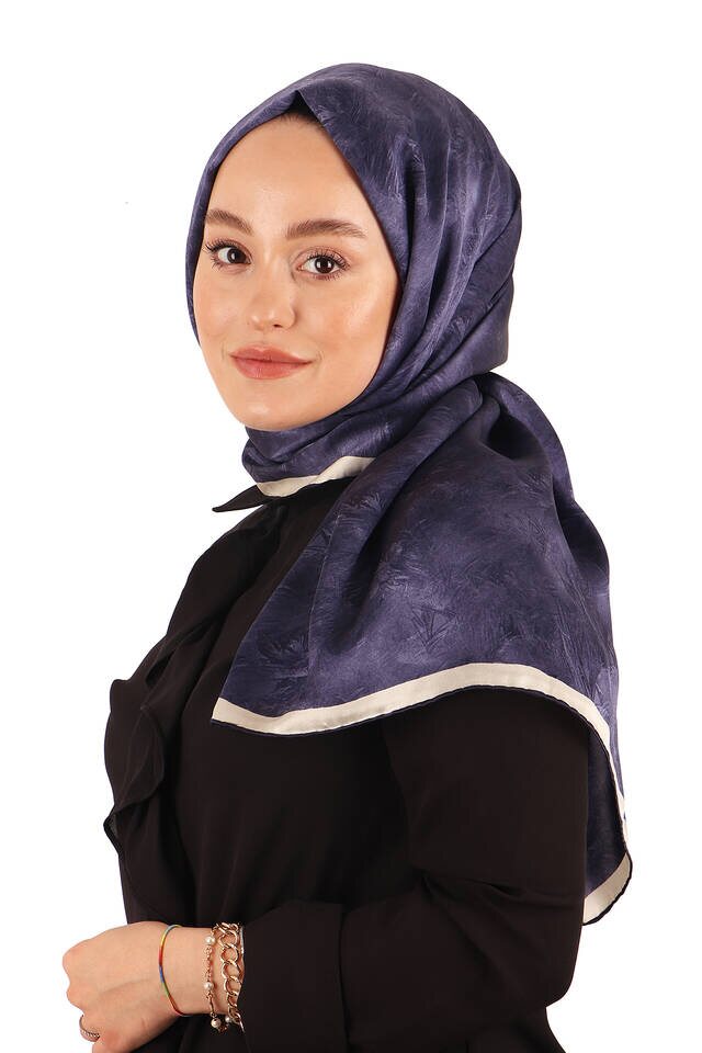 وشاح حرير بنمط فرشاة أزرق كحلي - 3