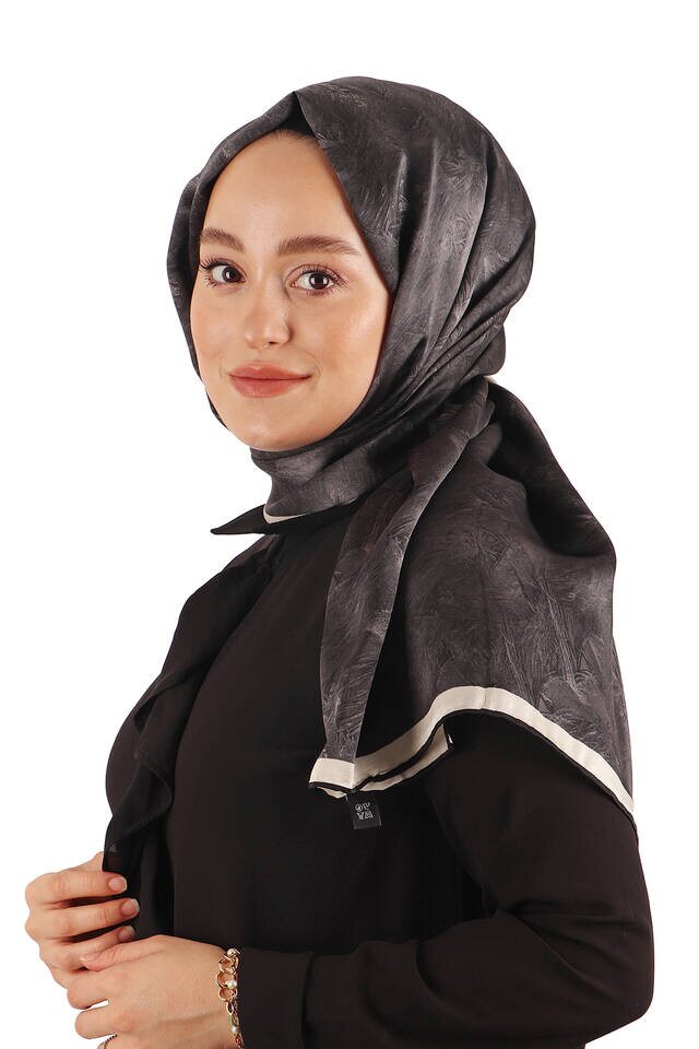 وشاح حريري بنمط فرشاة أسود - 3