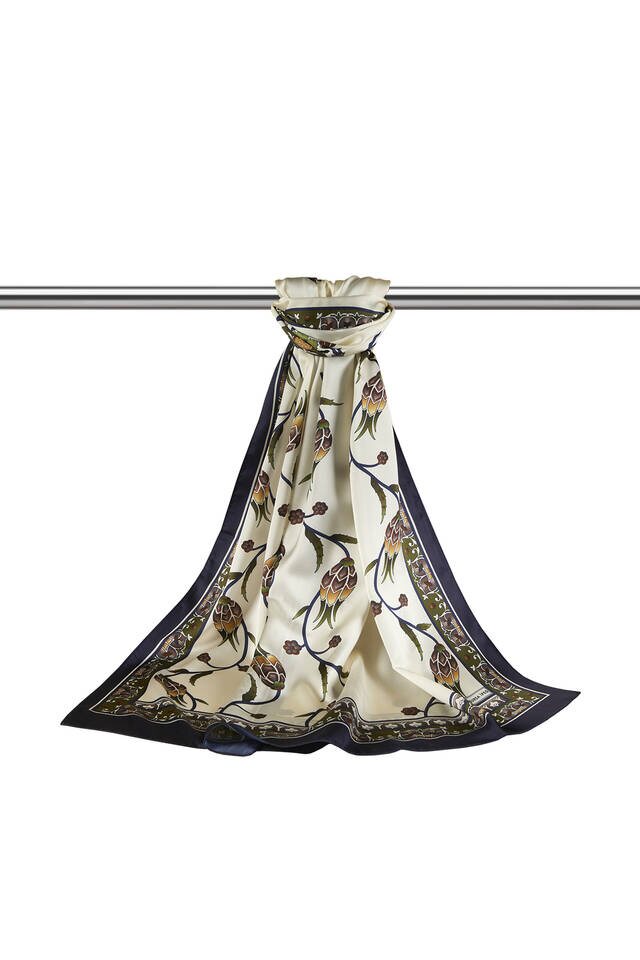 كاكي أزرق كحلي نمط توليب عريض حريري فولارد - 3