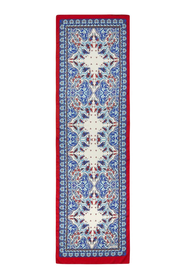Saks Red Tile Tulip Pattern ضيق حريري فولارد - 4