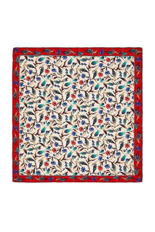 وشاح مربع حرير بنقش قرنفل أحمر إكرو 