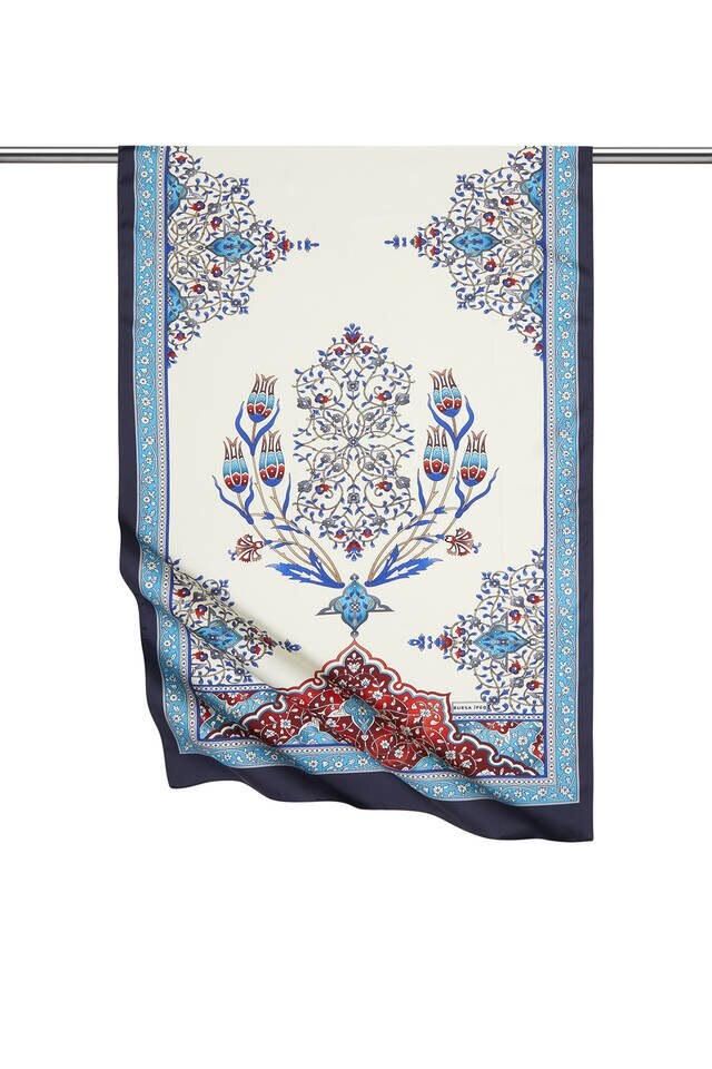 الفيروز الأزرق الداكن نمط شمعدان واسع حريري فولارد 