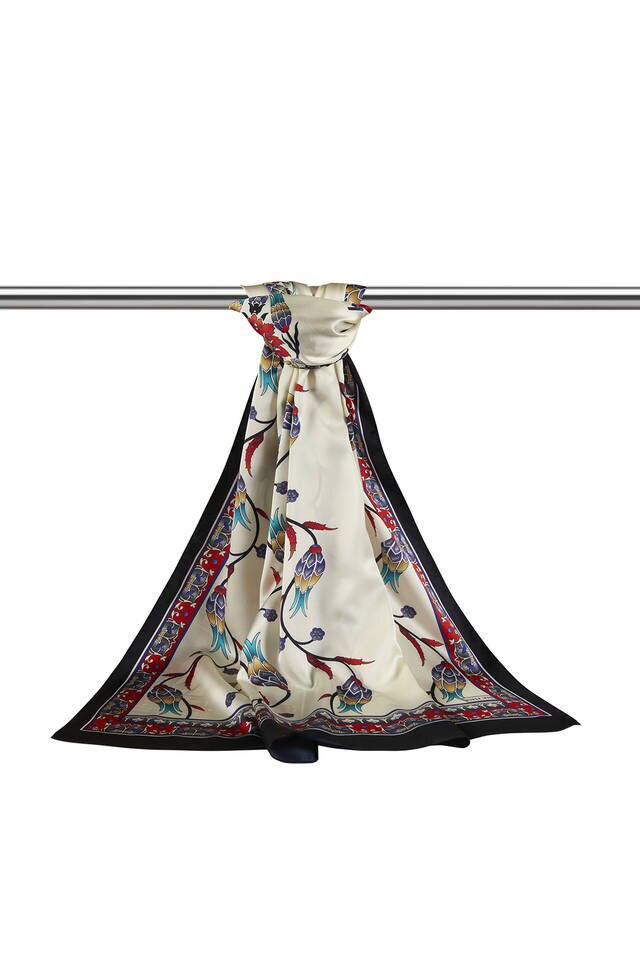 أحمر أسود صف نمط توليب واسع حريري فولارد - 3