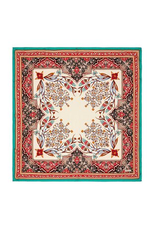 وشاح مربع من الحرير بنمط توليب شمعدان زيت أحمر 