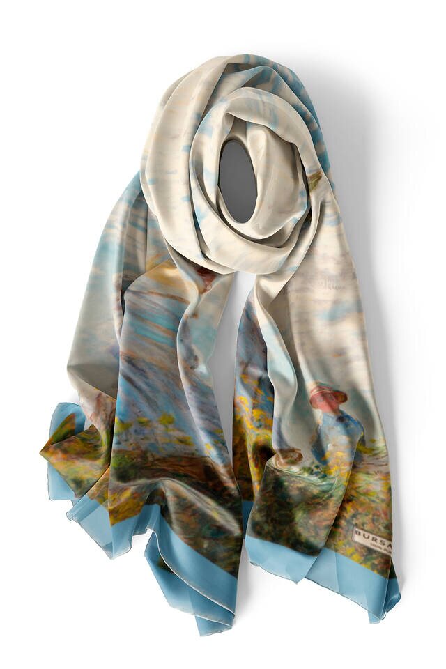 فتاة مع مظلة زرقاء الرسم الحريري Foulard - 4