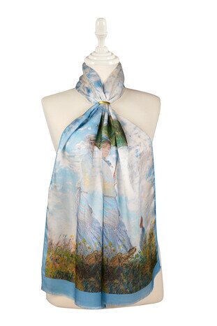 فتاة مع مظلة زرقاء الرسم الحريري Foulard 