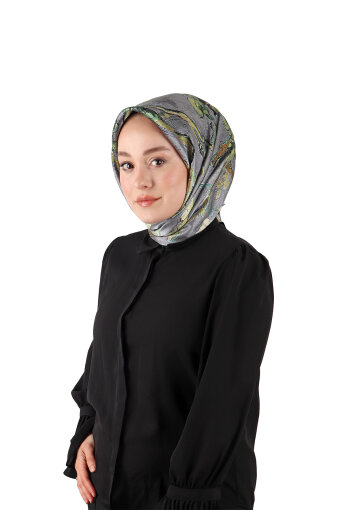 وشاح حرير مربع من زهر اللوز سورا باللون الرمادي 