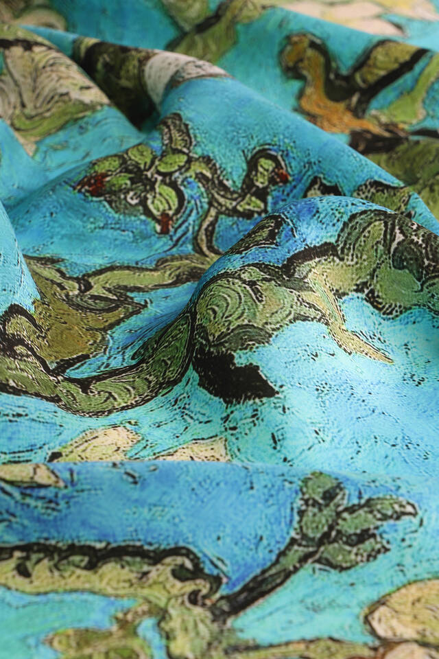 وشاح مربع من الحرير بزهر اللوز الأخضر المائي - 3