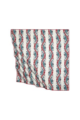 وشاح مربع من الحرير بنمط اللبلاب التركي المدخن باللون الأحمر 