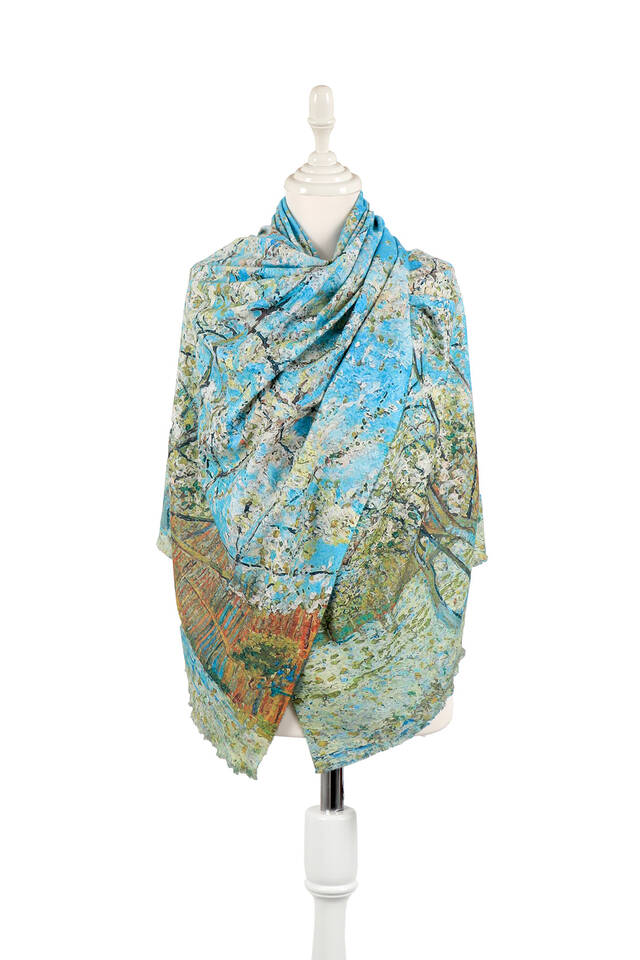 شال شتوي بنمط شجرة الخوخ الأخضر المائي 