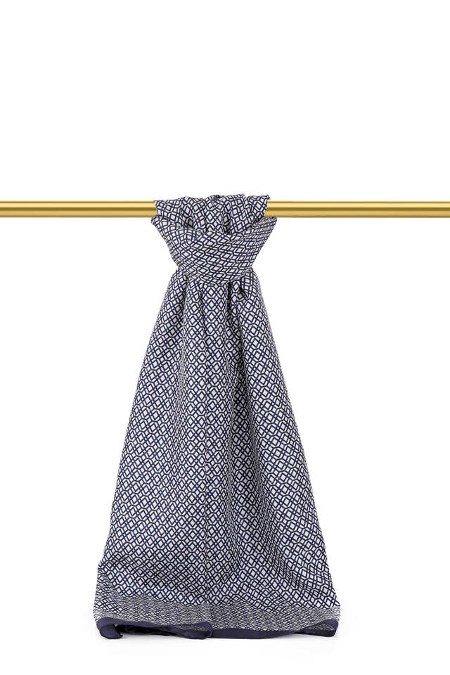 الأزرق الداكن العسل نمط حك الحرير وشاح - Bursa İpek