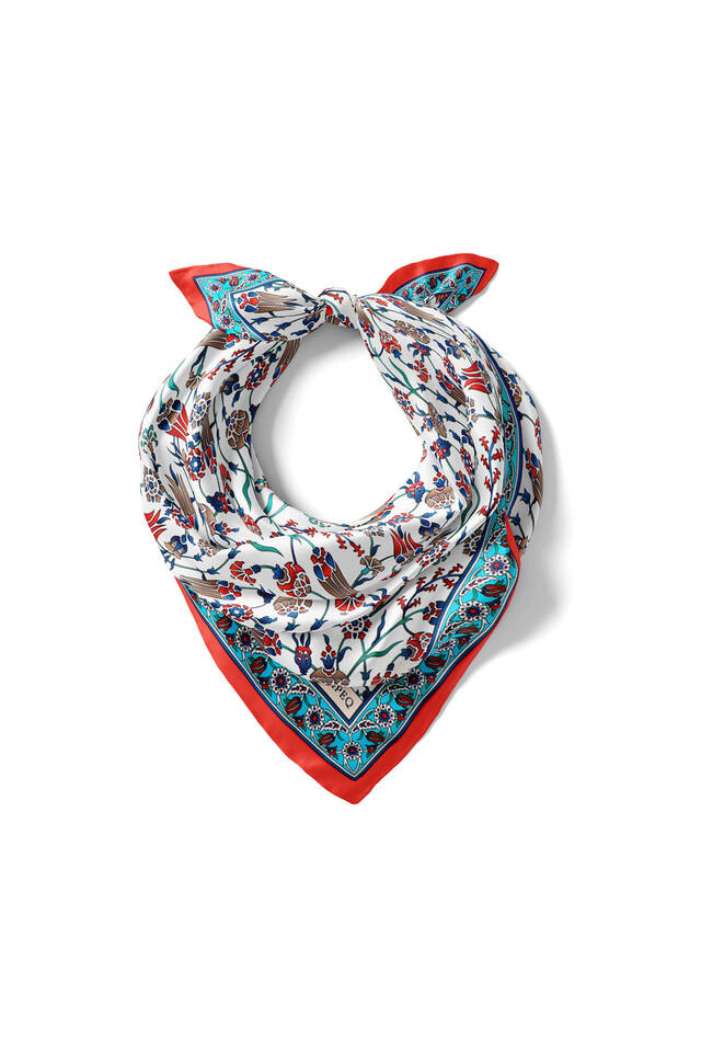 مربع جيب حريري بنمط توليب أحمر - 2