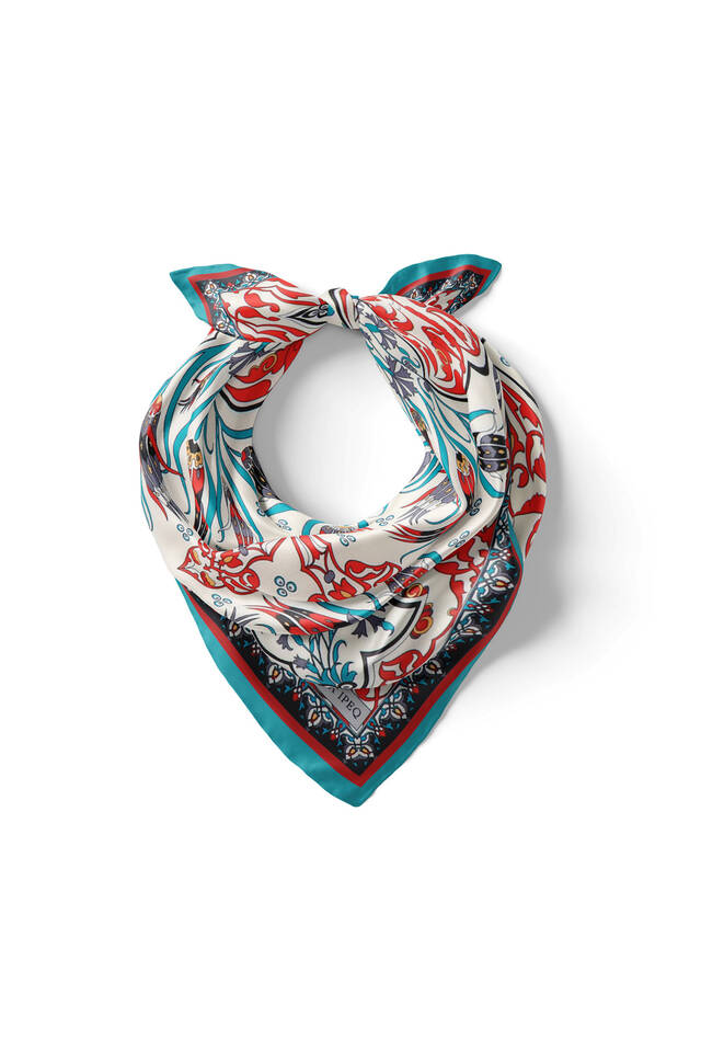 مربع جيب حريري بنمط القرنفل الفيروزي - 2