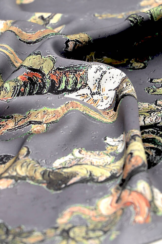 مربع جيب حريري بنمط زهر اللوز الرمادي - 3